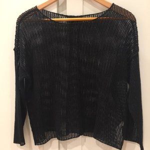 Black Eileen Fisher Organic Mesh Linen Top
